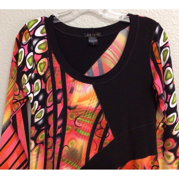 Eva Varro Print 3/4 Sleeve Scoop Neck Tunic Size Small Lagenlook Boho - Picture 3 of 8